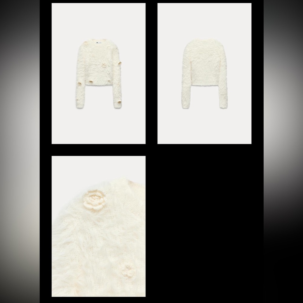 Zara floral faux fur sweater, with matching tonal raised textured roses - Picture 5 of 7